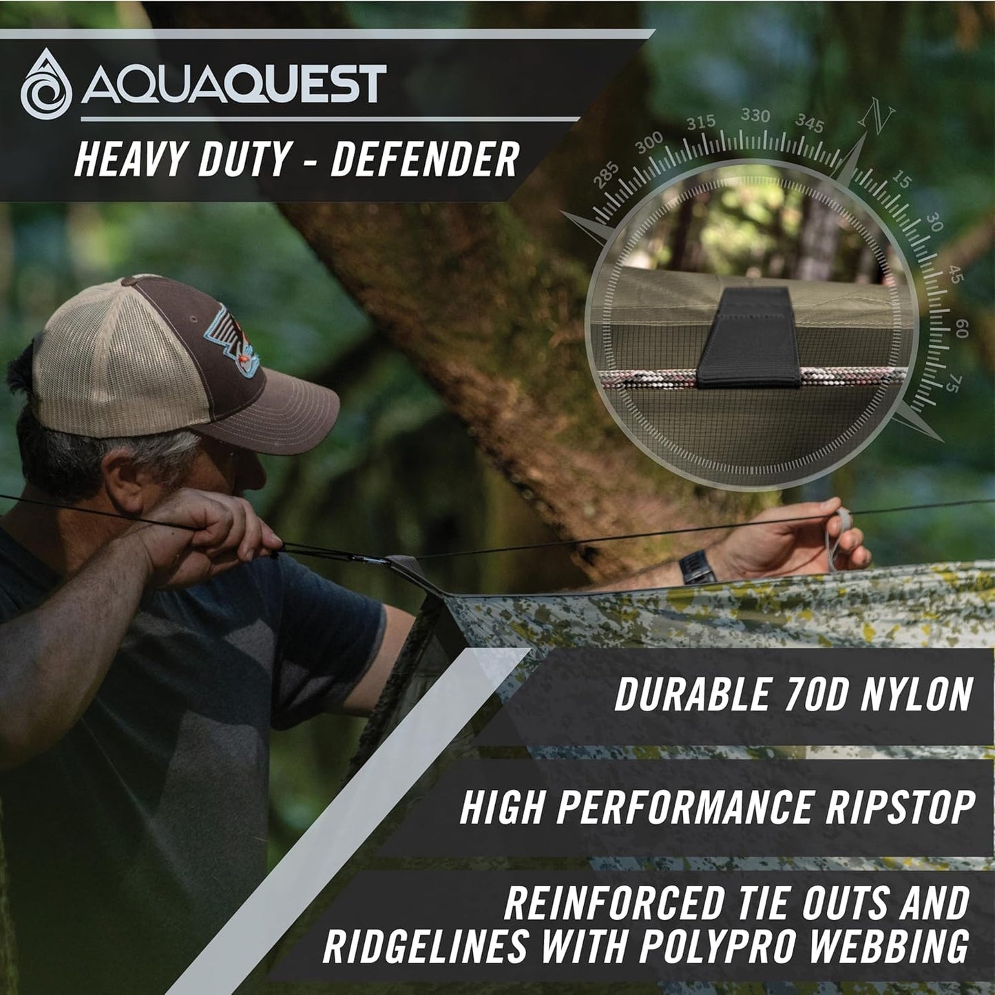 AquaQuest Defender Tarp – Heavy‑Duty Waterproof (20,000 mm) Seam‑Taped Rain Fly for Camping, Bushcraft & Survival – 10×10 Olive Drab