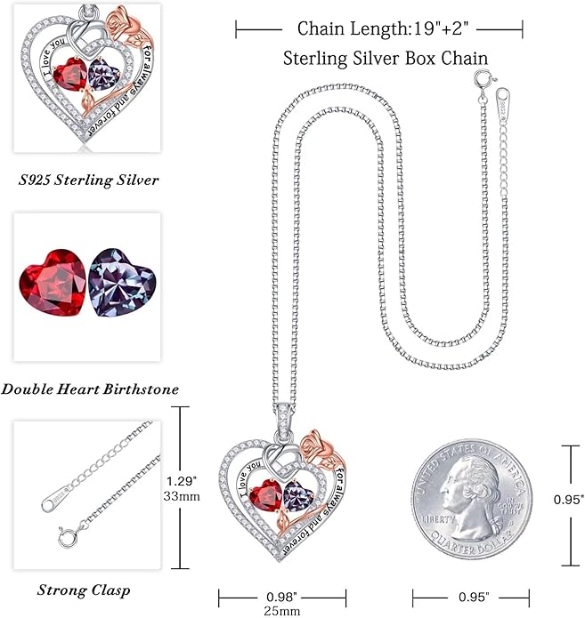 Iefil Christmas Gifts for Wife Women - 925 Sterling Silver Double Birthstone Necklace, Anniversary Birthday Gifts for Women, Jewelry Gift for Wife Girlfriend Mom Her
