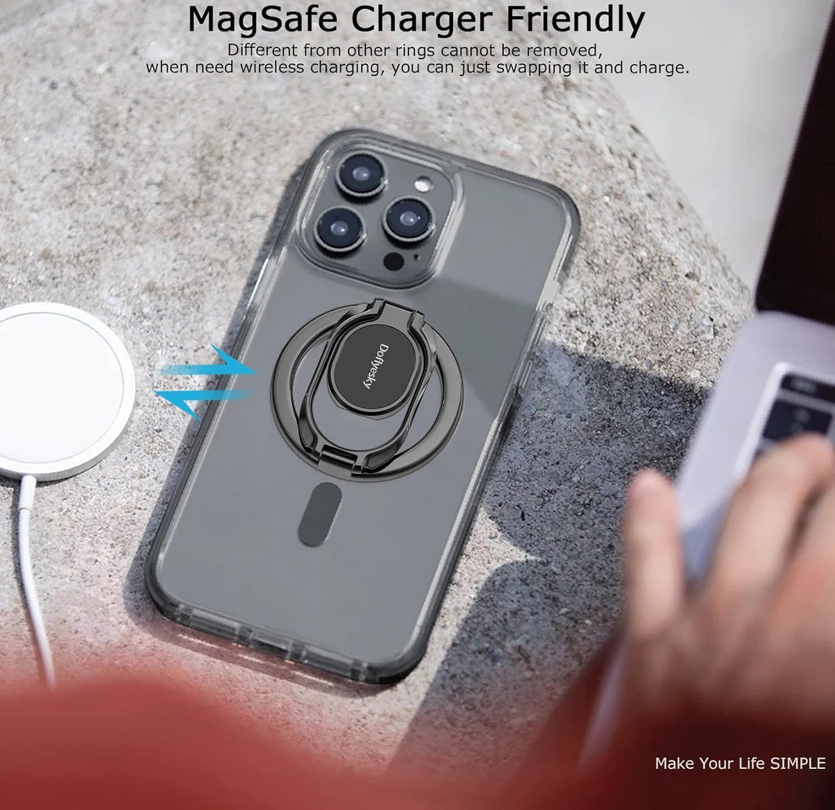 Doflyesky Magnetic Phone Ring Holder for Magsafe Phone Grip, Double-Sided Magnetics Adjustable Gym Finger Ring Grip