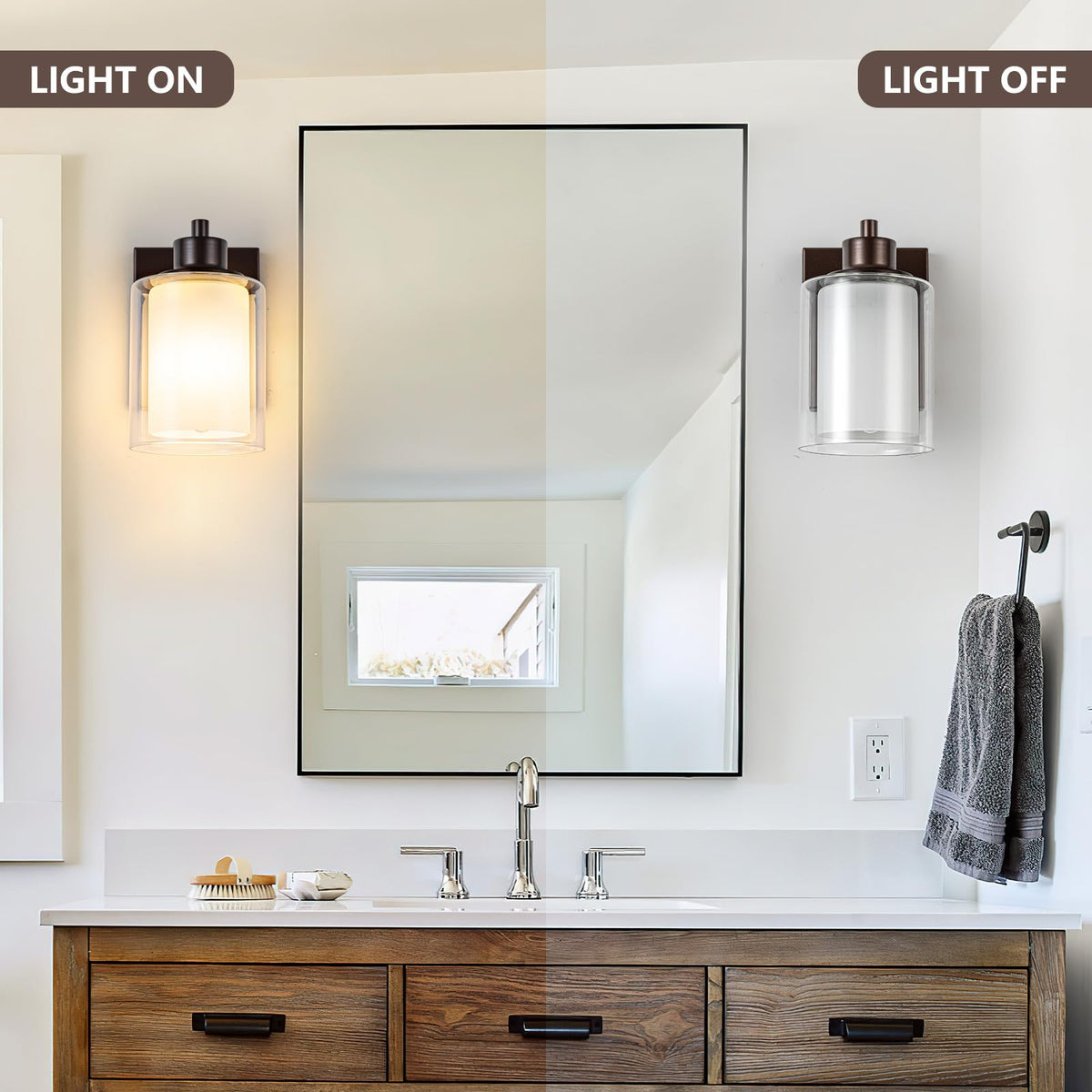 Eidonta Bath Vanity Light Fixtures, Modern Wall Scone with Dual Glass Shade, 3 Pack, Oil Rubbed Bronze