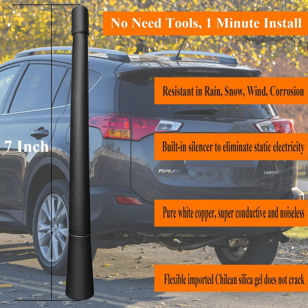 RooFox 7 Inch RAV4 (2009-2015), RAV4 Antenna Replacement Mast for Toyota Antenna
