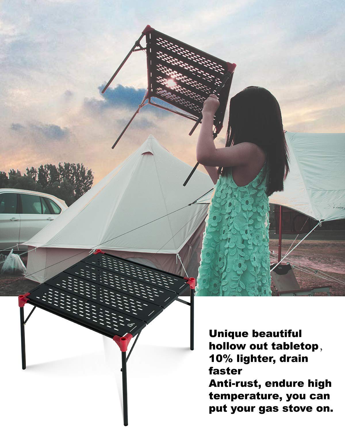 iClimb 2 Extendable Folding Table and 1 Pack Connecting Plates and 2 Lantern Hanger Bundle, Ultralight Compact for Camping Backpacking Beach Concert BBQ Party