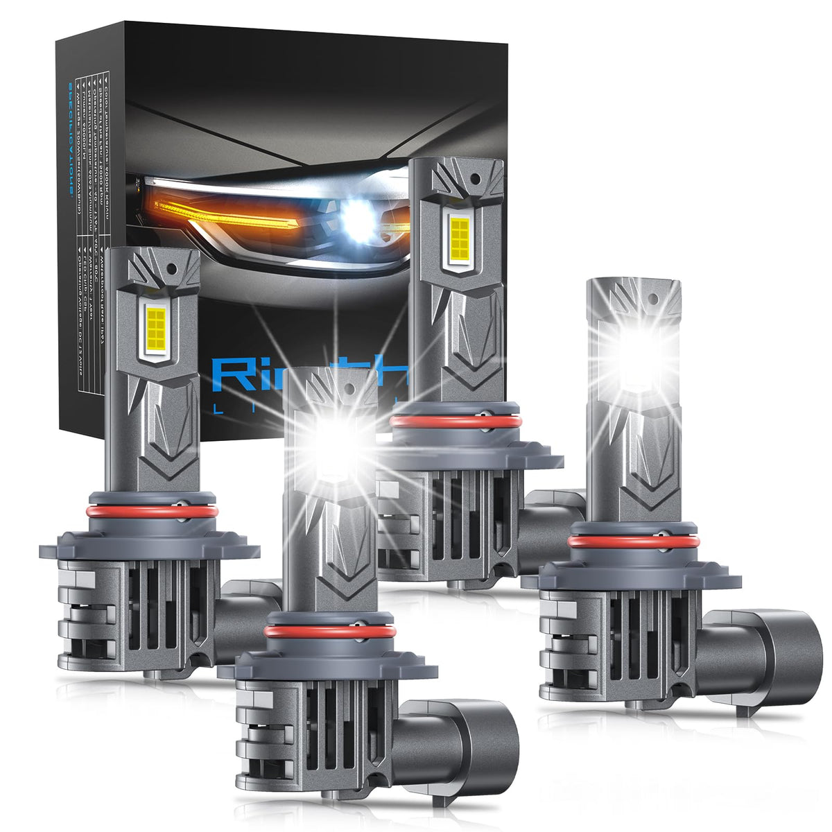 rimthin 9005 9006 Bulbs Combo, 800% Brighter, Mini Size with Cooling Fan, Pack of 4, Cool White
