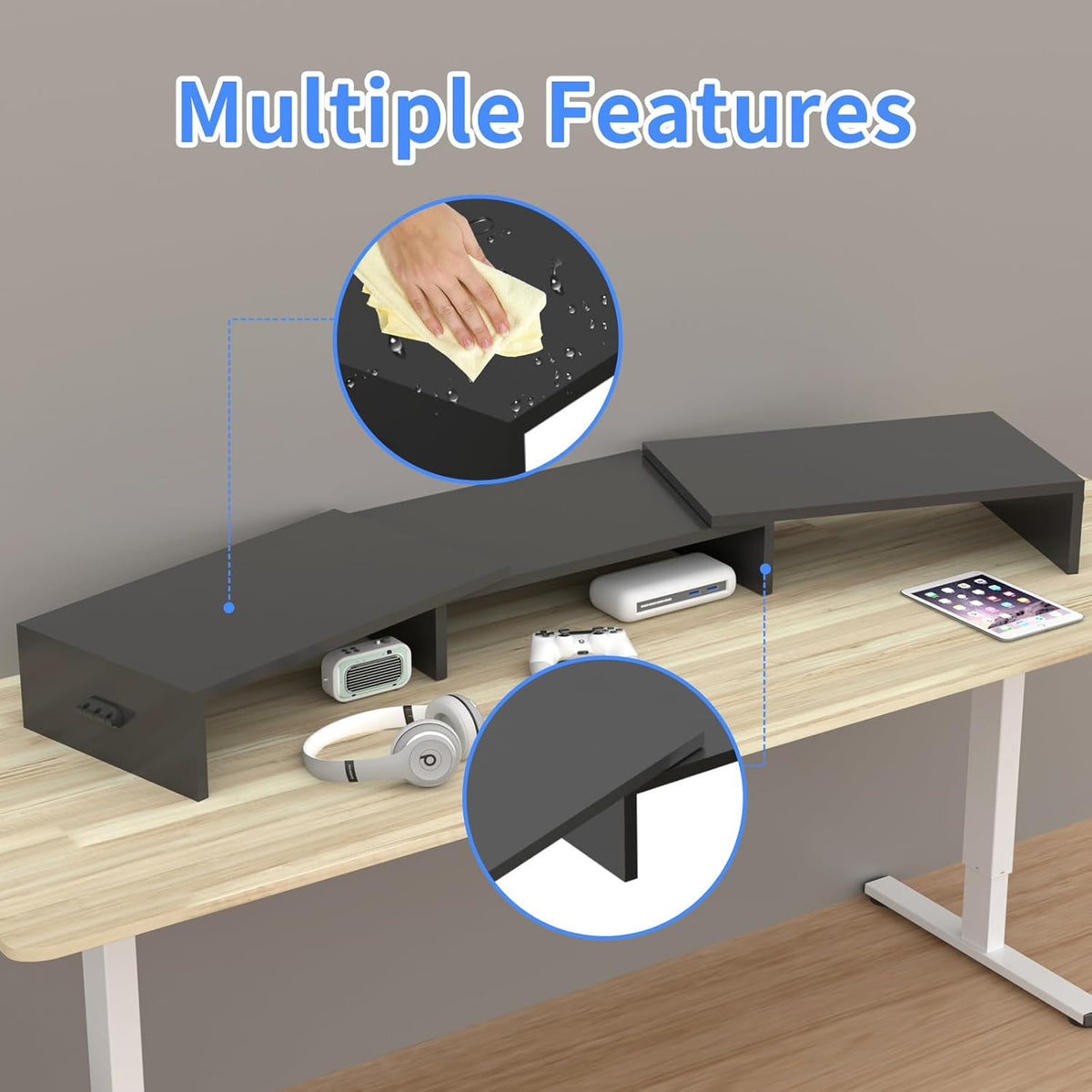2 48.2" 44 lbs Pholiten Dual Monitor Stand Riser for MonitorsDesktop Monitor Stand with Adjustable Length and Swivel