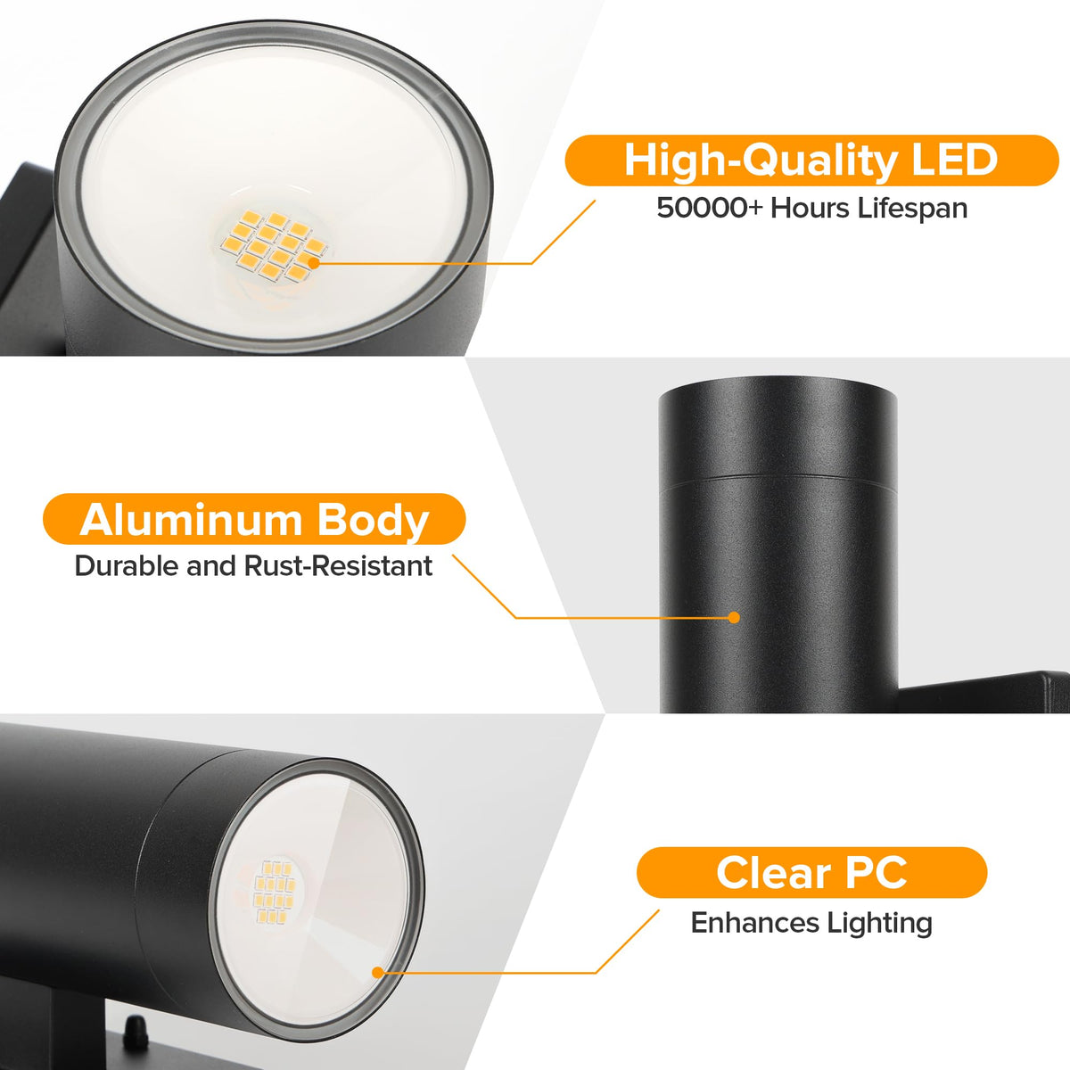 LUTEC Outdoor Wall Light, Integrated LED Cylinder Sconce, 16W 3000K, Waterproof Aluminum, Modern Matte Black, 2 Pack