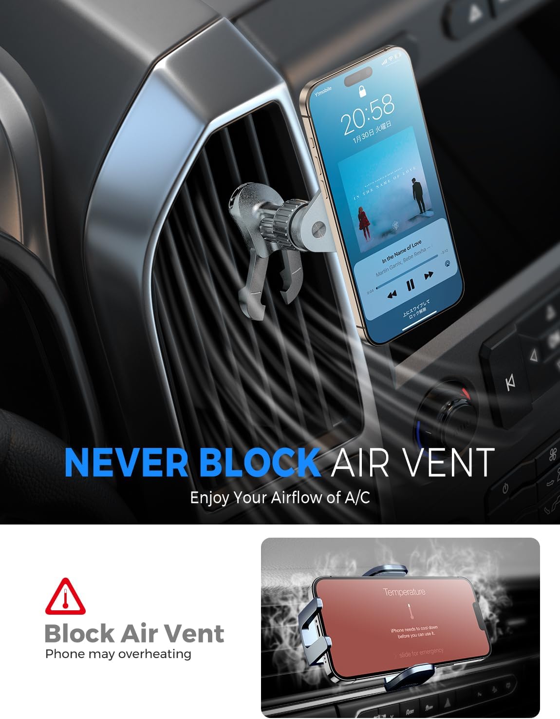 eSamcore N52 16/15/ 14/13/ 12/ [1 Pack] Fits MagSafe Car Mount Strong Magnets car Vent Magnetic Phone Mount Adjustable