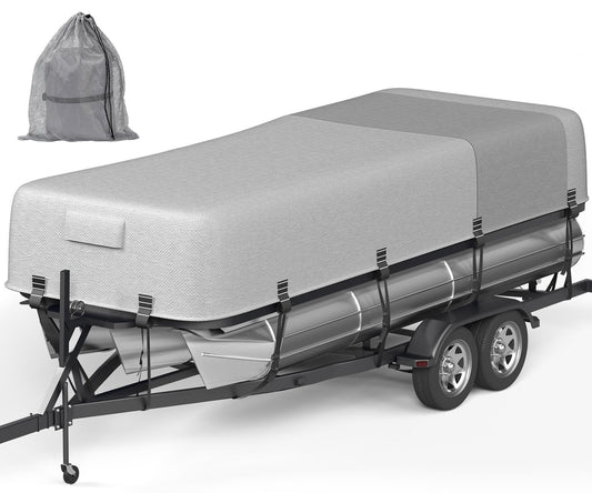 5-Ply 1600D+1200D Pontoon Boat Cover - Fully Waterproof & Ultra-Durable Tear-Resistant, with Large Storage Bag & Reinforced Windproof Straps (Fits 21'-24' Length, Up to 102" Beam Width)