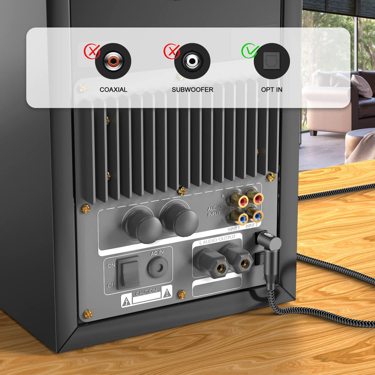 90 [25ft/8M] 360 EMK Degree Right Angle Optical Audio Cable - Rotatable Digital Toslink SPDIF Cable for Soundbar to TV