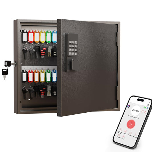 WeHere 60 Key Lock Box, Smart Key Cabinet with Key Management System (Track Key Borrow/Return), Bluetooth App, Dynamic/Static Password Unlock, Wall-Mount Commercial Key Storage Box for Office,School