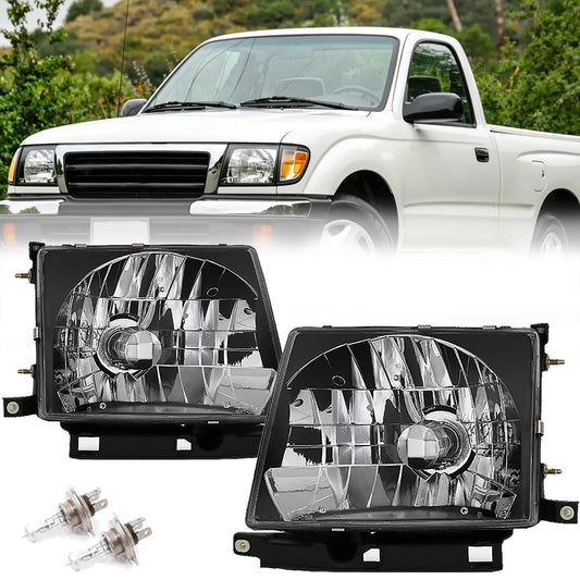 ATOMTEC Headlights Assembly Fit For 1997 1998 1999 2000 Toyota Tacoma Black Housing W/Bulb Passenger and Driver Side TO2503120 TO2502120 8111004090 8115004090