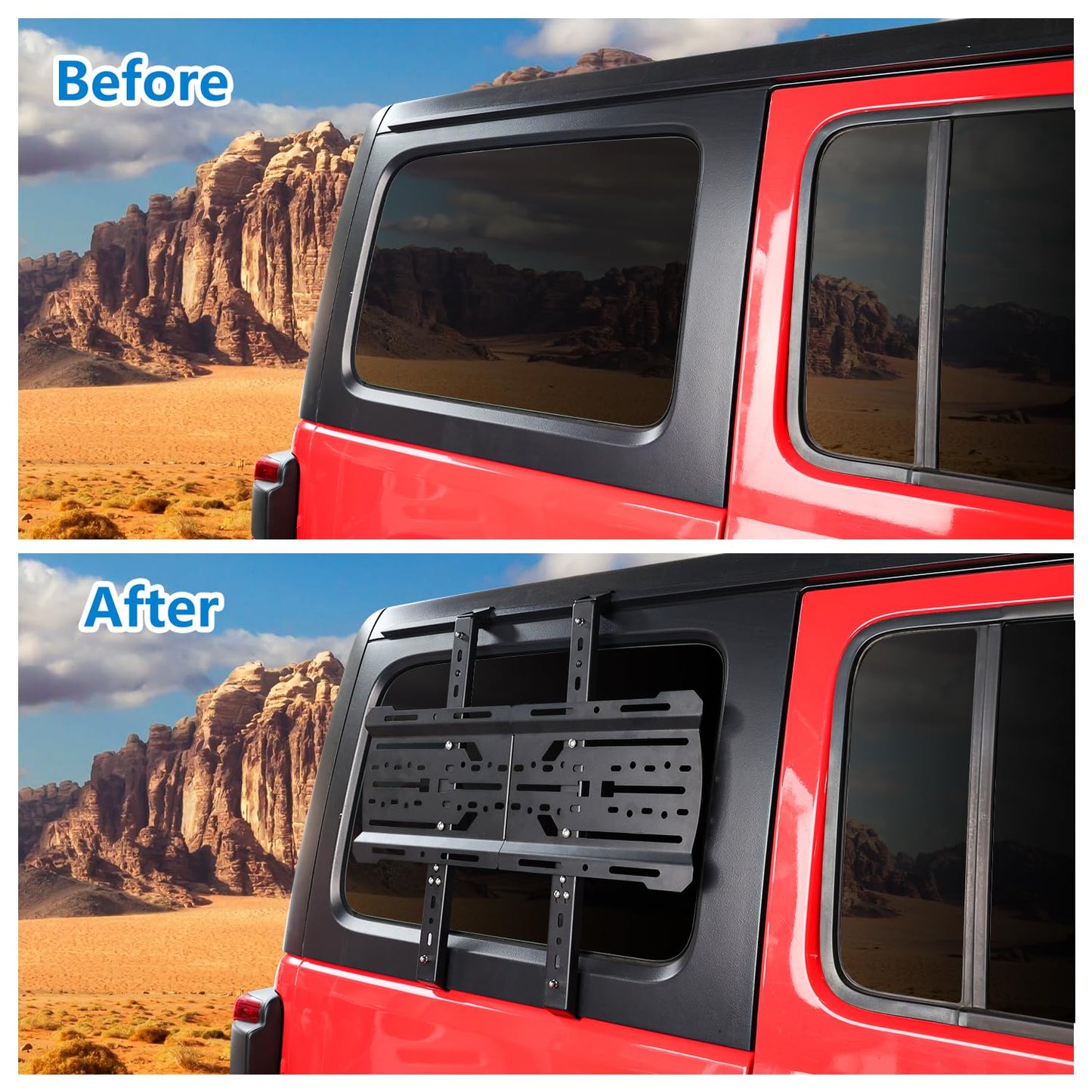 Rear Window Storage Molle Panel Kit for Jeep Wrangler JL 2018-2024 - Cargo Bracket Mounting Plate Kit with Recovery Traction Boards and Shovel Mount