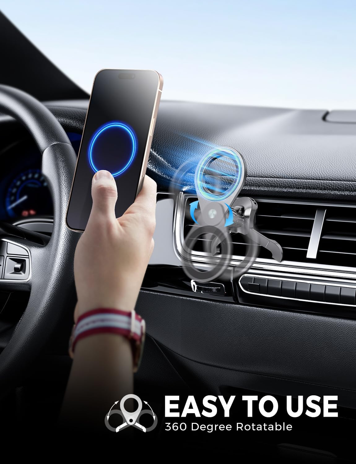 eSamcore N52 16/15/ 14/13/ 12/ [1 Pack] Fits MagSafe Car Mount Strong Magnets car Vent Magnetic Phone Mount Adjustable