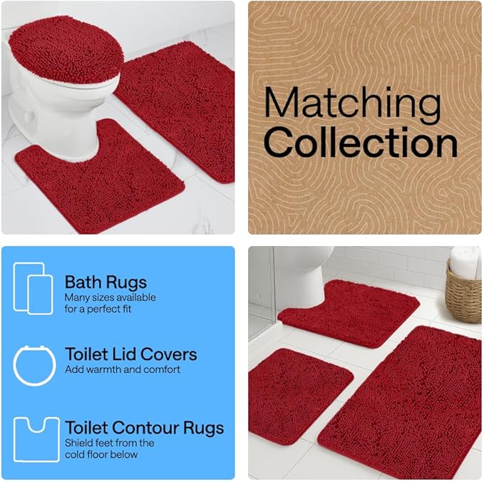 GORILLA GRIP Bath Rug Mat 36x24, Thick Soft Absorbent Chenille, Quick Dry Microfiber Mats, Rubber Backing Washable Shower Floor Rugs, Bathmat Runner, US Designed Bathroom Home Decor Accessories Red
