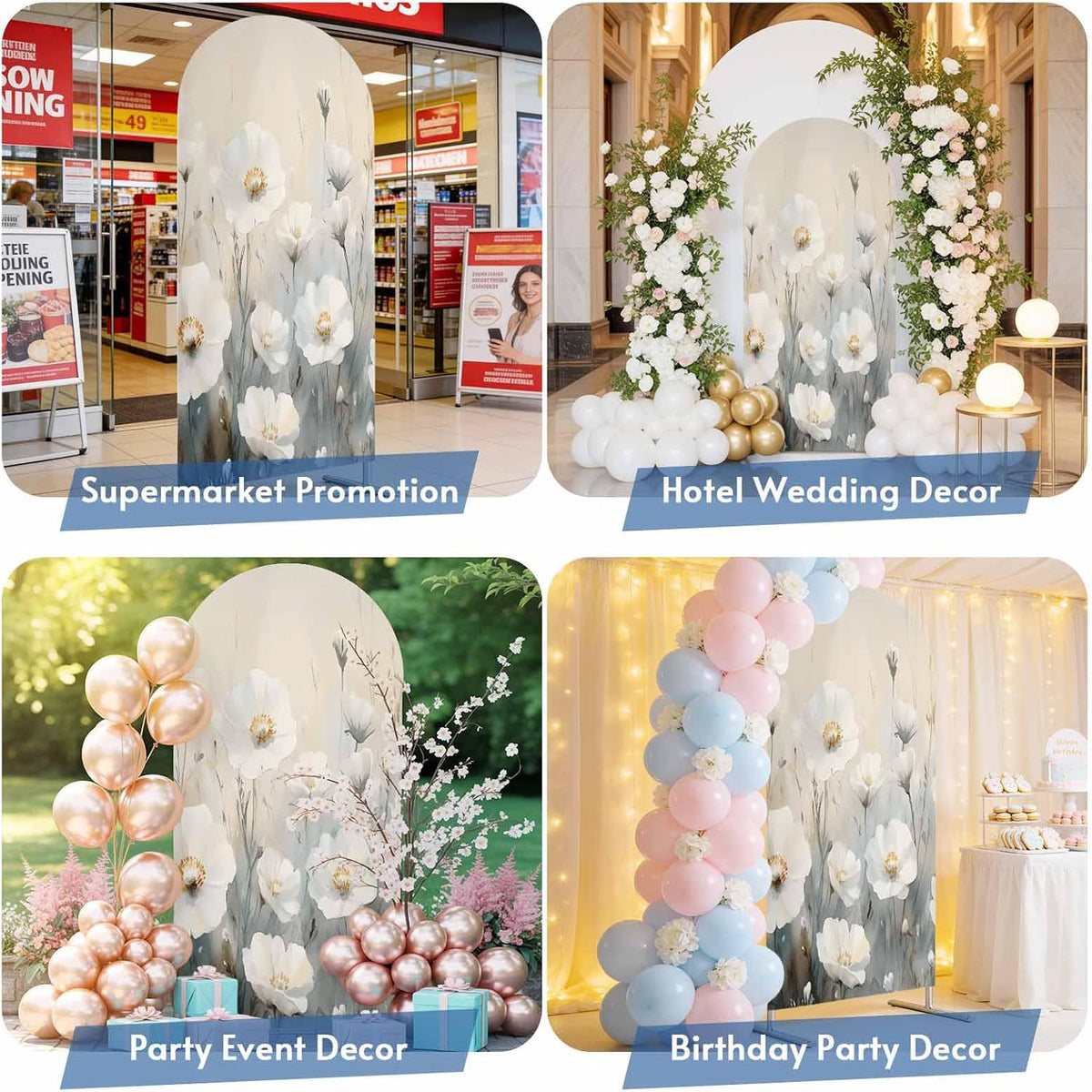Jnbasdffb 6 Spring Floral Wedding Arch Cover, Stretchy Spandex Arch Backdrop Stand Covers FT, White Flowers Modern Oil