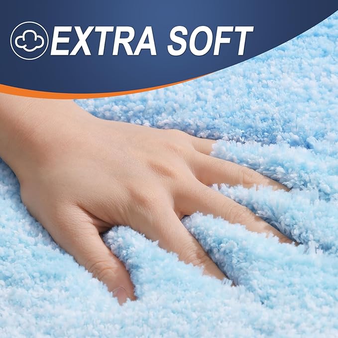 OLANLY Bathroom Rugs Mat 40x24, Extra Soft Absorbent Microfiber Bath Rugs, Rubber Backing, Quick Dry, Machine Washable Bath Mats for Bathroom Floor, Tub and Shower, Home Decor Accessories, Sky Blue