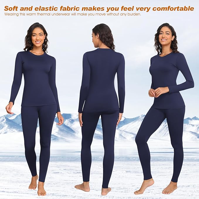 Thermal Underwear Women Long Johns Set Fleece Lined Warm Base Layer Long Sleeve for Weather Top Bottom Pajama