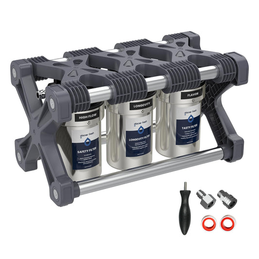 GLACIER FRESH Replacement for Technology RV Water Filtration System, 0.2 Micron Camper Water Filter with Compact 5 Inch Filter, 3-Stage Premium RV Water Filtration System for RVs, Campers and Boats