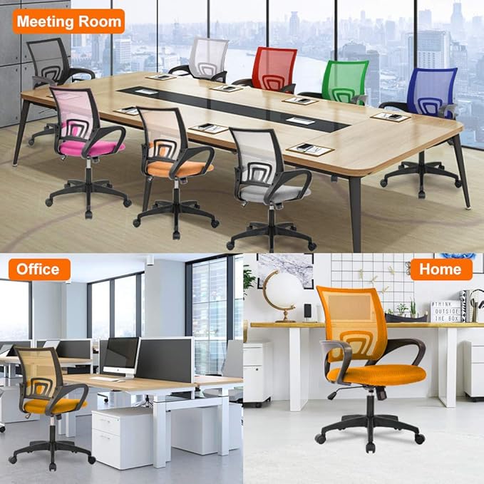 BestOffice | Ergonomic Office Chair | Mid-Back Swivel Desk Chair | Breathable Backrest & Lumbar Support | Adjustable Height | Sponge Seat | Rolling Wheels | Orange | for Adults & Women
