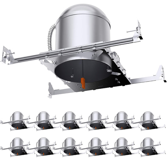 Sunco 12 Pack 6 Inch LED Recessed Can Light Housing, Silver, New Construction, Air Tight, IC Rated, Wet Rated, 120-277V, TP24 Connector, Hard Wired, UL Listed