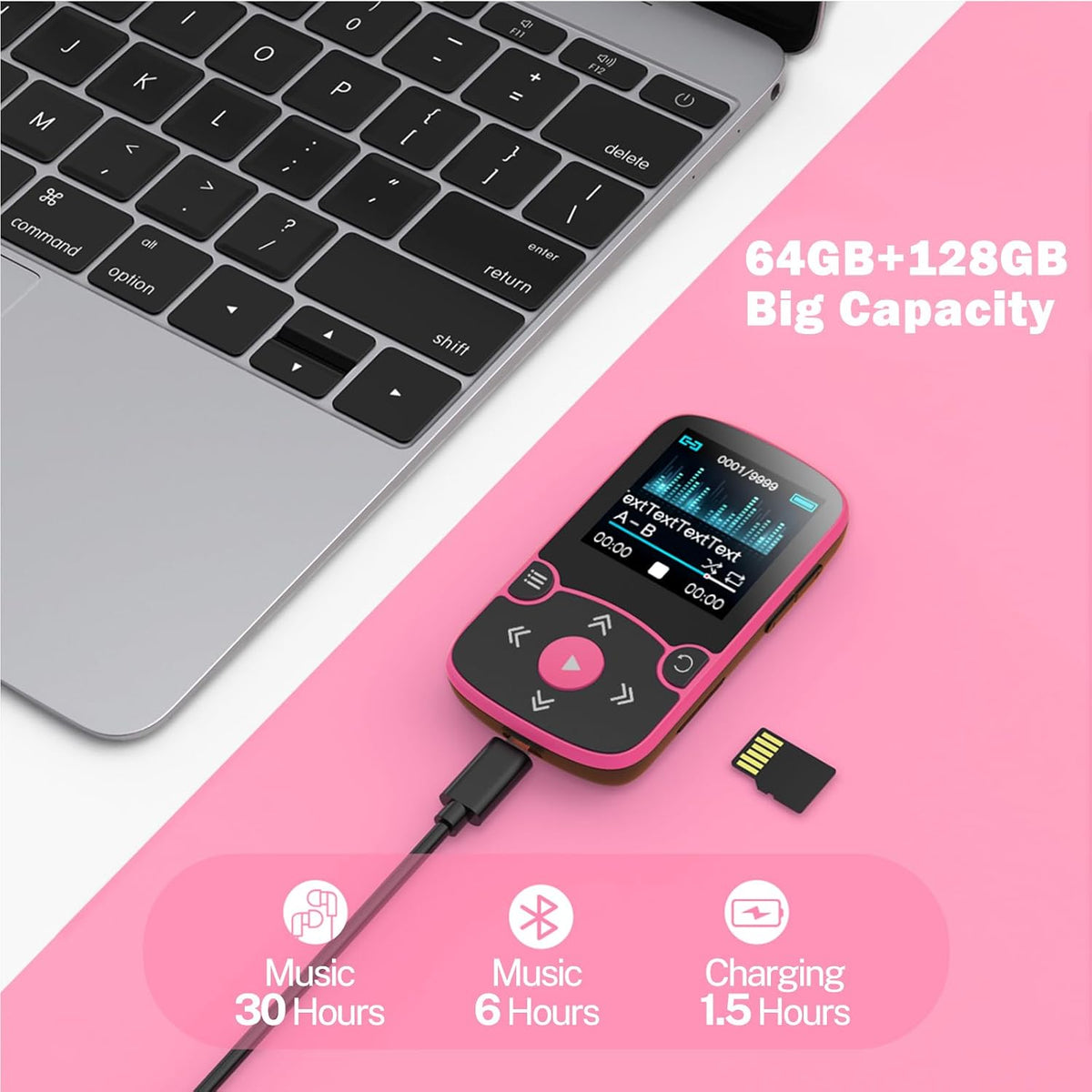 AGPTEK 64GB MP3 5.3 128GB Player with Clip, Bluetooth Lossless Sound with FM Radio, Voice Recorder for Sport Running