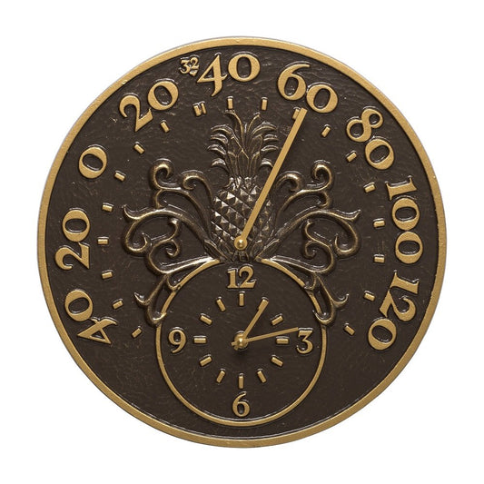 Whitehall Products 01793 Pineapple Thermometer Clock Combo