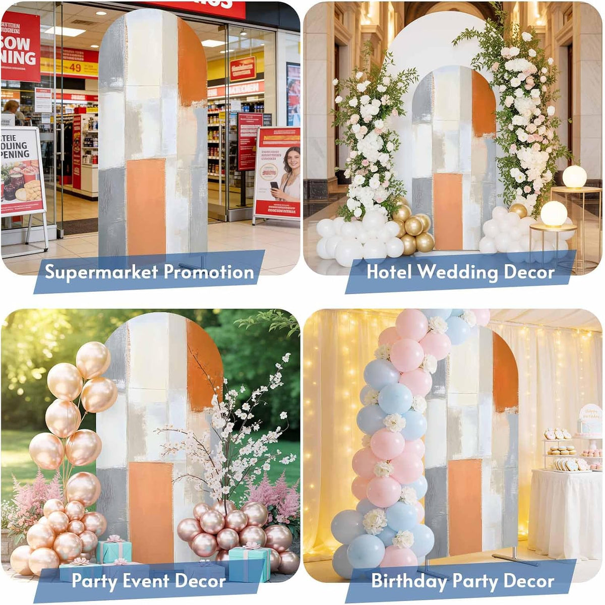 Jnbasdffb 6.6 Modern Orange Beige Wedding Arch Cover,Stretchy Spandex Arch Backdrop Stand Covers FT,Abstract Oil