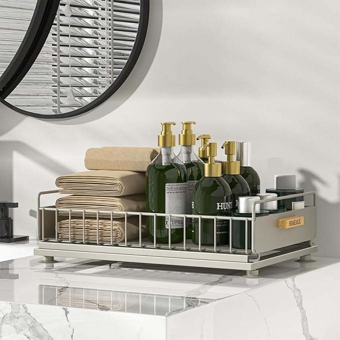 Under Sink Organizer, 2 Packs Under Sink Organizers and Storage, Slide Out Pull Out Cabinet Organizer Shelf with Metal Drawers for Kitchen Bathroom Pantry, Gray