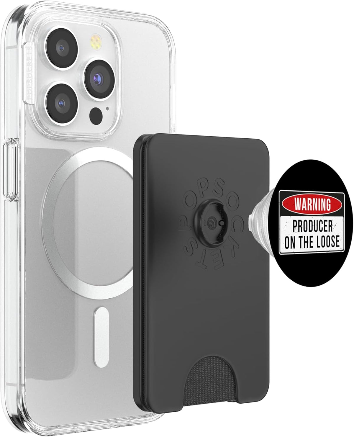 Funny Producer Gift Ideas Warning Sign - Producer On The Loose Funny Job Quote PopSockets PopWallet for MagSafe