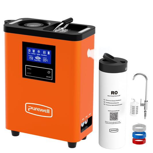 Purewell® K8680 RO Water Purifier System,10-Stage RV Portable Water Filtration Survival with UV,Desalination Rate Reaches 95%,Survival Gear Purification for Drinking,Team Camping，Travel(Orange)