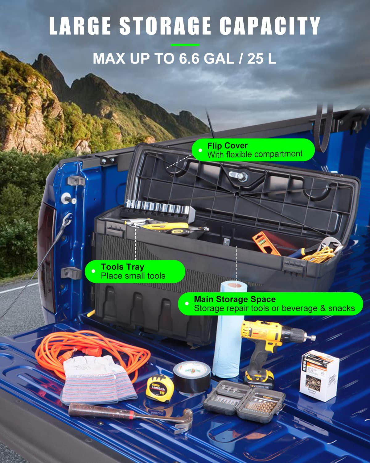 SCITOO Truck Bed Tool Box for Ford F-150 1997-2014,Multi-Compartment Dividers Organized Storage,Heavy Duty & No-Drill Installation Left Driver Side