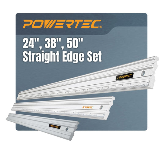 POWERTEC 24, 38 & 50 Inch Machinist Aluminum Straight Edges, for Checking Surface Warp, Marking/Scribing Lines - Used w/Feeler Gauges for Automotive Repairs, Cylinder Head Checks (71720V)