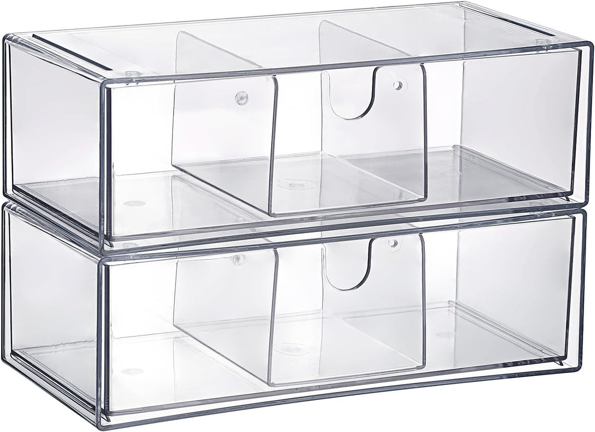 2 Pack 9V, 2-Drawer Common BTSKY Clear Acrylic Battery Storage Organizer for AA, AAA, C, D Batteries, Storage Box