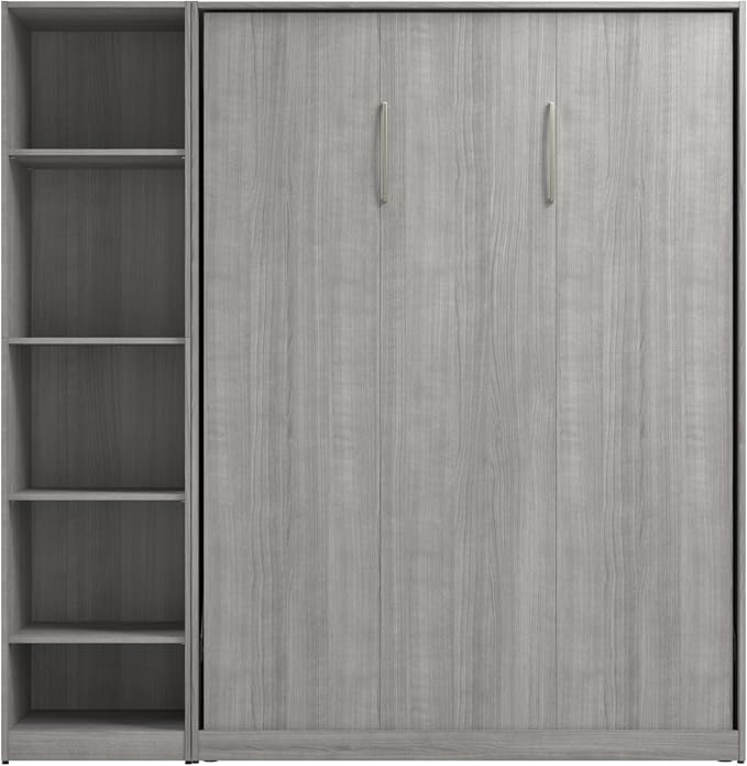 Bestar Claremont Full Murphy Bed with Closet Organizer (79W) in Platinum Gray, Sleeping Arrangement for Multipurpose Room