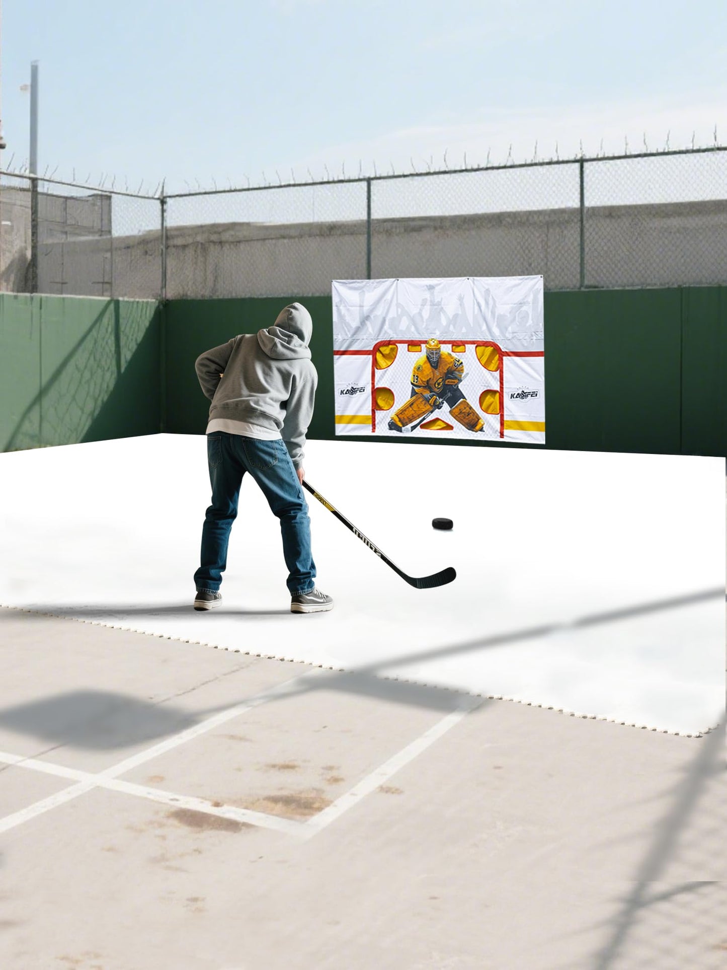 kasifei Hockey Synthetic Ice Tiles (12 Pack, 23.5 SQFT) - Dryland Flooring Tiles - Build Your Own Year-Round Hockey Training Surface - Easy to Assemble