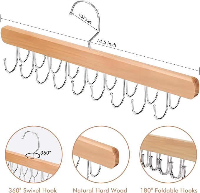 2 Pack Bra Hanger for Closet Organizer, Premium Wooden Tank Top Hangers with 36 Foldable Hooks, 360° Rotating Design, Space Saving Storage for Tank Tops, Bras, Scarves and More