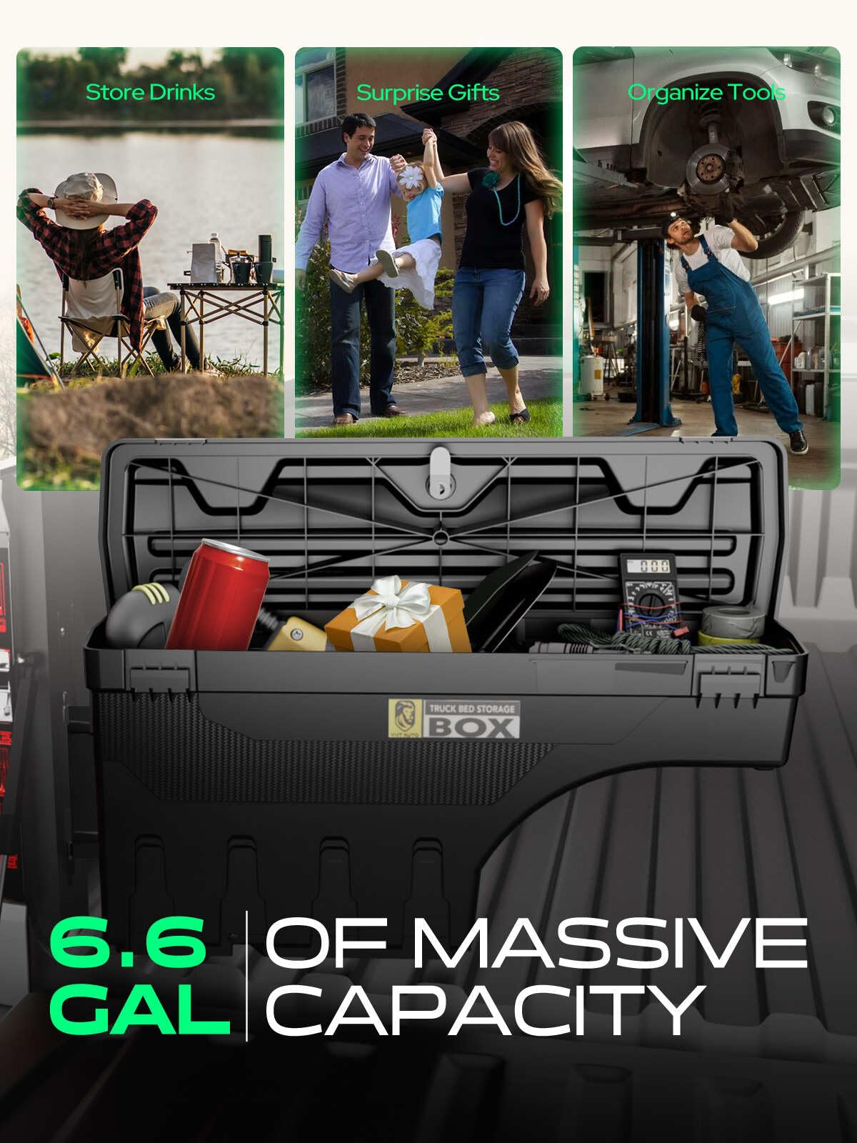 YHTAUTO Truck Bed Storage Tool Box Lockable Compatible with Ford Ranger 2019 2020 2021 2022 2023, Passenger Side, Not Fit the Model with Bed Liner, Swing Waterproof Wheel Well Toolbox