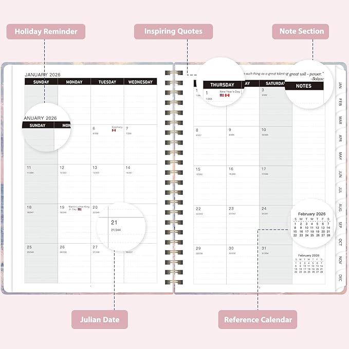 2026 Planner, Weekly and Monthly Calendar Agenda Book, Jan 2026 - Dec 2026, Hardcover Planning Academic Planner for Office School Supplies and Desk Accessories - A5 (6.3'' x 8.5'')