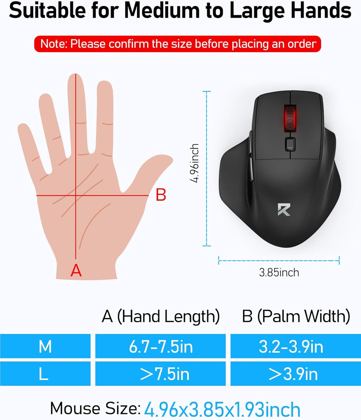 Redragon 2.4GHz 6 4000 Big Wireless Mouse for Medium to Large Hands, Ergonomic Computer Mouse, Buttons, DPI, Full Sized