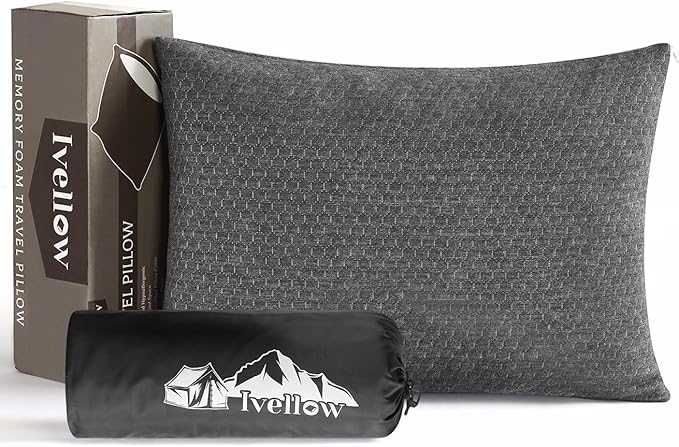Ivellow Memory Foam Travel Pillow Compressible Camping Pillow for Sleeping Shredded Memory Foam Pillow Compact Firm Supportive Travel Pillow for Adults Kids Outdoor Backpacking Hiking Essential Gear-S