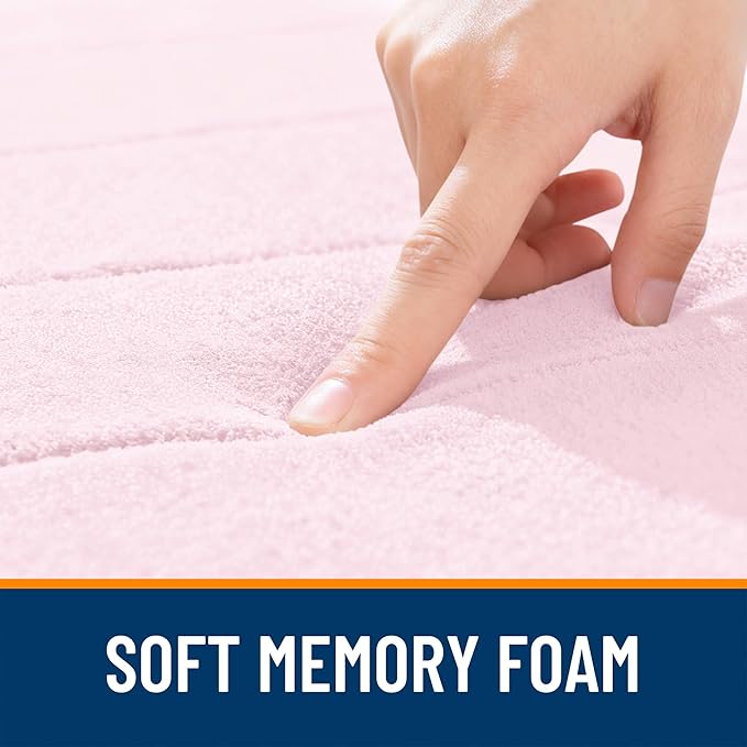 OLANLY Memory Foam Long Bathroom Rugs Runner 47x17, Super Soft Absorbent Bath Mat, Quick Dry, Machine Washable Shower Floor Rugs, Bathmat Carpet, Bathroom Home Decor Accessories, Pink