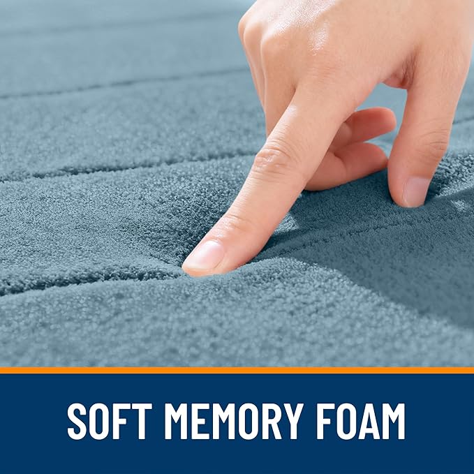 OLANLY Memory Foam Long Bathroom Rugs Runner 70x24, Super Soft Absorbent Bath Mat, Quick Dry, Machine Washable Shower Floor Rugs, Bathmat Carpet, Bathroom Home Decor Accessories, Airy Blue