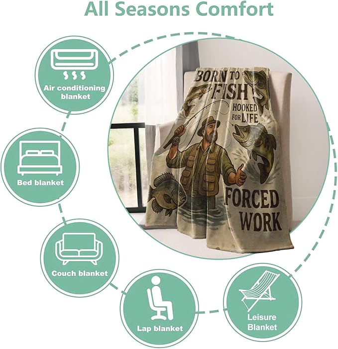 Fishing Lover Throw Blanket Gifts for Boys Girls Kids Adults, Fisherman and Bass Flannel Blankets for Travel Sofa Living Room Decor 50"X60"