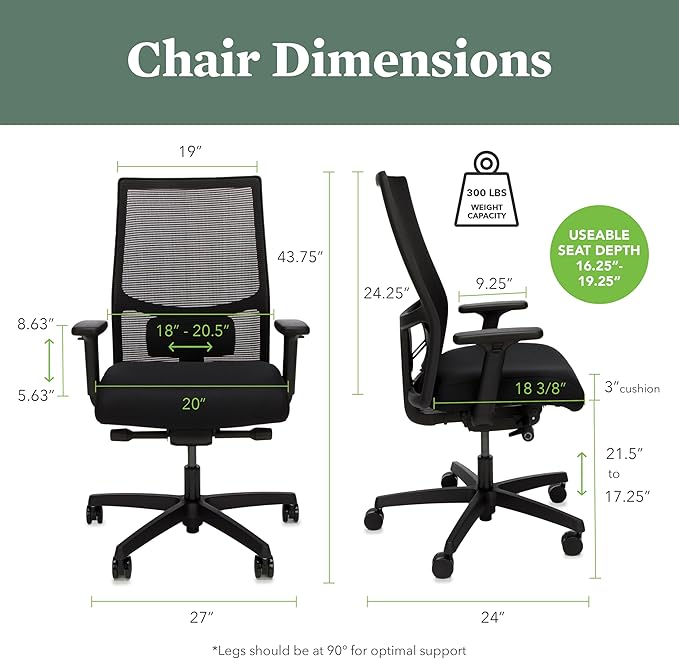 HON Ignition 2.0 Mid Back Task Chair, Spectrum Mesh, Advanced Synchro-Tilt Control, Office Chair with Lumbar Support, Height and Width Adjustable Arms, Black Frame, Linen