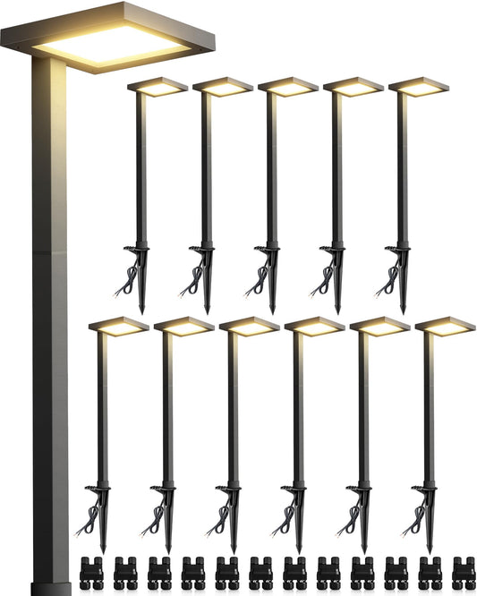 SUNVIE 5W Anti-Glare Low Voltage Pathway Lights Wired 12-24V LED Landscape Path Lights 3000K Cast-Aluminum Waterproof Outdoor Landscape Lighting with Connectors for Walkway Yard Garden, 12 Pack