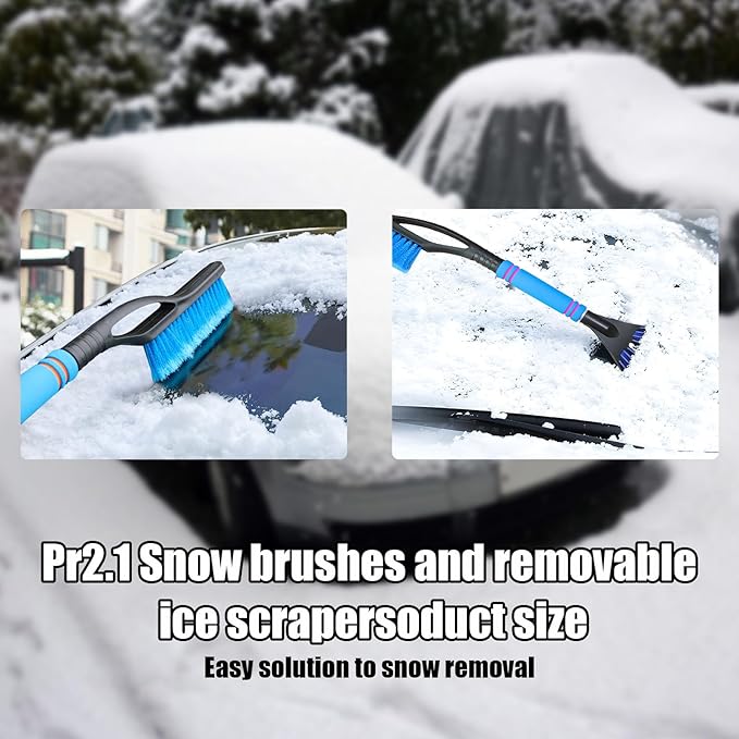 Car Snow Brush and Ice Scraper, Multi-Functional Detachable Snow Brush with Foam Grip, Ice Snow Removal Cleaning Tool for Car Windshield Window, Universal Car Accessories (Black)