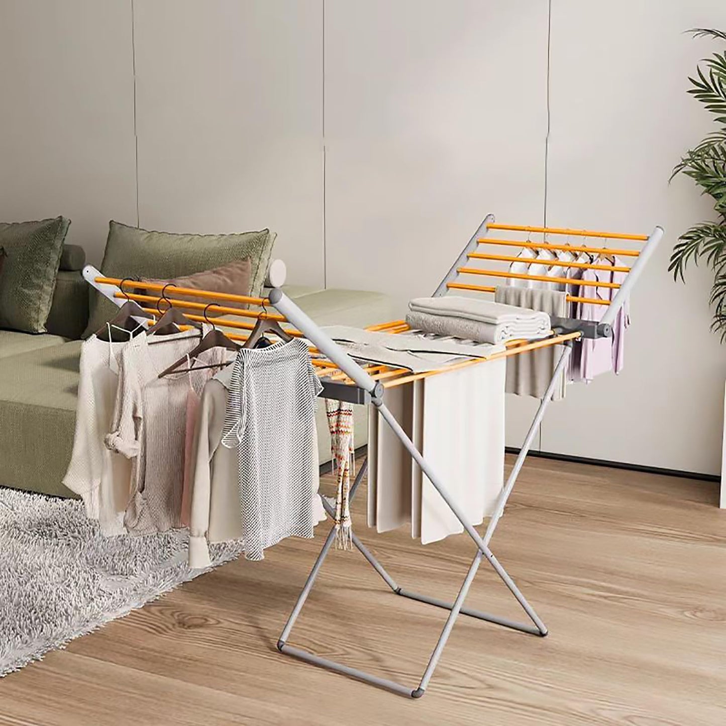 yariwiz (1 Pack) Heated Clothes Drying Rack, Folding Electric Clothes Rack, Collapsible Laundry Drying Rack, Free Standing Heating Garment Dryer Towel Rail Space Saving for Home Indoor Outdoor