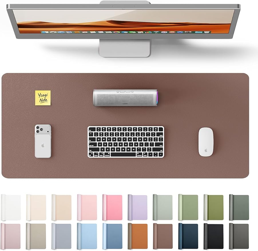 YSAGi Leather Desk Protector, Office Mat, Large Mouse Mat, Non-Slip PU Leather Blotter, Laptop Pad, Waterproof Writing Pad for Office and Home (Chocolate, 23.6" x 13.8")