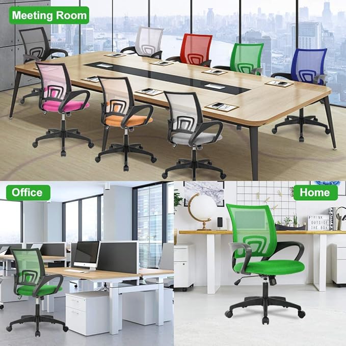 BestOffice | Ergonomic Office Chair | Mid-Back Swivel Desk Chair | Breathable Backrest & Lumbar Support | Adjustable Height | Sponge Seat | Rolling Wheels | Green | for Adults & Women