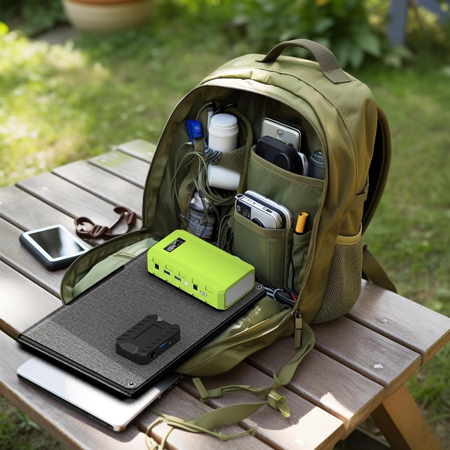 powkey 24000mAh/65W Solar Generator 30W with Panels Included, 88Wh Portable Power Station with AC Outlet, Lithium Battery Rechargeable Powered Bank with 110V AC Outlet for Emergency (Green+Black)