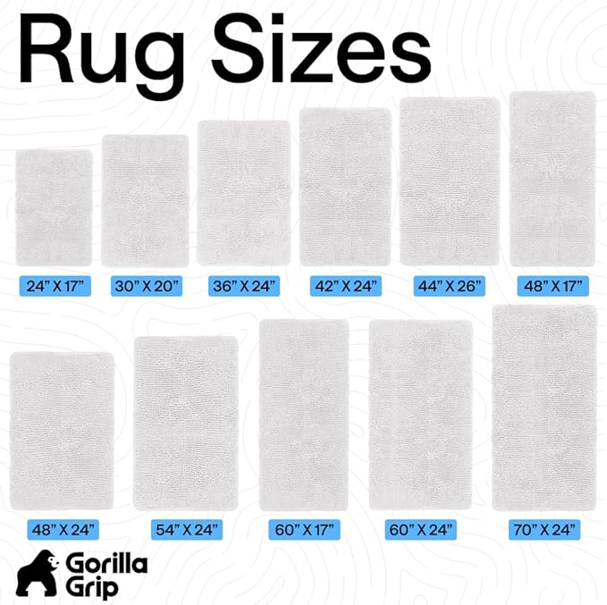 GORILLA GRIP Bath Rug Mat 70x24, Thick Soft Absorbent Chenille, Quick Dry Microfiber Mats, Rubber Backing Washable Shower Floor Rugs, Bathmat Runner, US Designed Bathroom Home Decor Accessories White